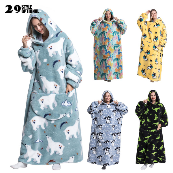 Oversized Wearable Blanket Hoodie Long Sherpa Fleece Blankets