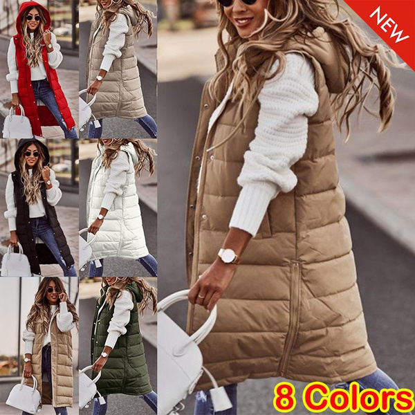 New Women's Sleeveless Winter Coats Loose Warm Jackets Solid Color Vest Zip  UP Hooded Down Jacket Plus Size XS-5XL