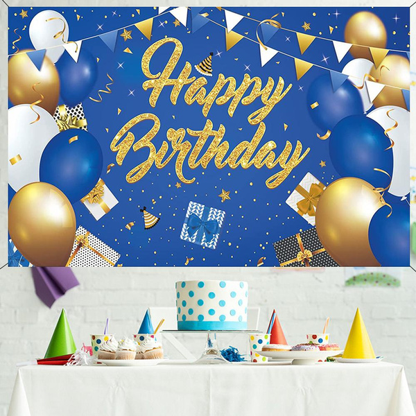 Blue and Gold Birthday Banner Decorations Happy Birthday Banner ...