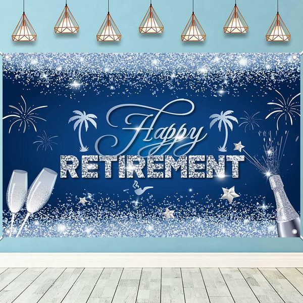 Blue and Silver Happy Retirement Backdrop Happy Retirement Sign Banner ...