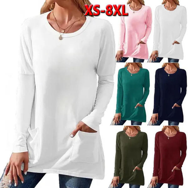 XS-8XL Plus Size Fashion Tops Autumn and Winter Clothes Women's Casual Long  Sleeve Shirts Solid Color O-neck Blouses Ladies Loose Pullover Sweatshirts  Cotton T-…