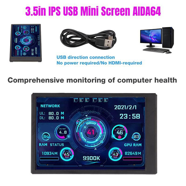 3.5 Inch IPS USB Mini Screen AIDA64 PC CPU RAM HDD Data Monitor ...