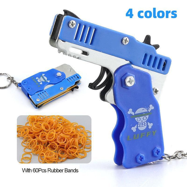 Gun Fidget Keychain 1PC Keychain Gun Elastic Leather Rubber Band Gun Shooting Pistol Kid ...