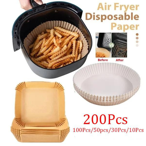 10/30/50/100/200 Pcs Air Fryer Disposable Non-Stick Paper Liner Air Fryer  Natural Parchment Paper Non-Stick Air Fryer Liners Cooking Paper for Air  Fryer for Baking Roasting Microwave Frying Pan