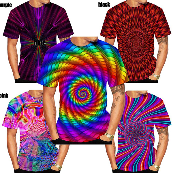 New Fashion Summer 3d Rainbow Vertigo Hypnotic Print Tshirt Men And