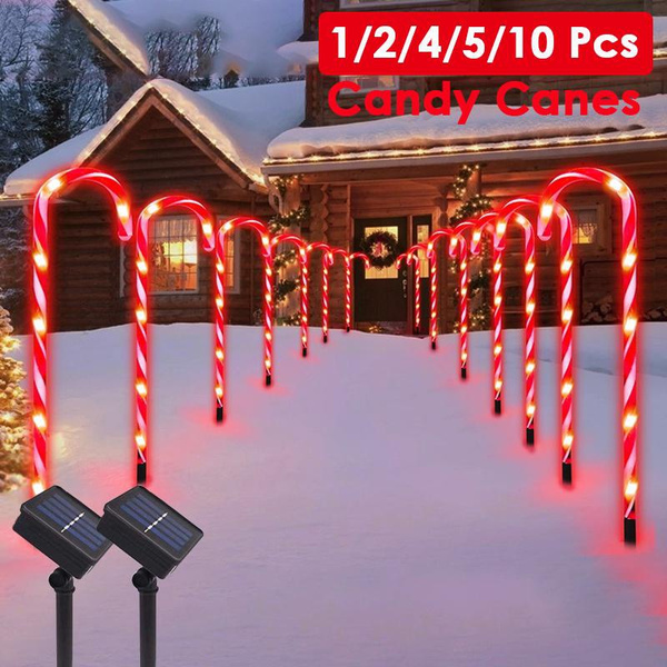 1/2/4/5/10Pcs Candy Canes Light Christmas Candy Cane Lights Solar ...