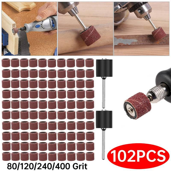 102PCS Sanding Drum Set 60/120/240/400 Grit Dremel with Sanding