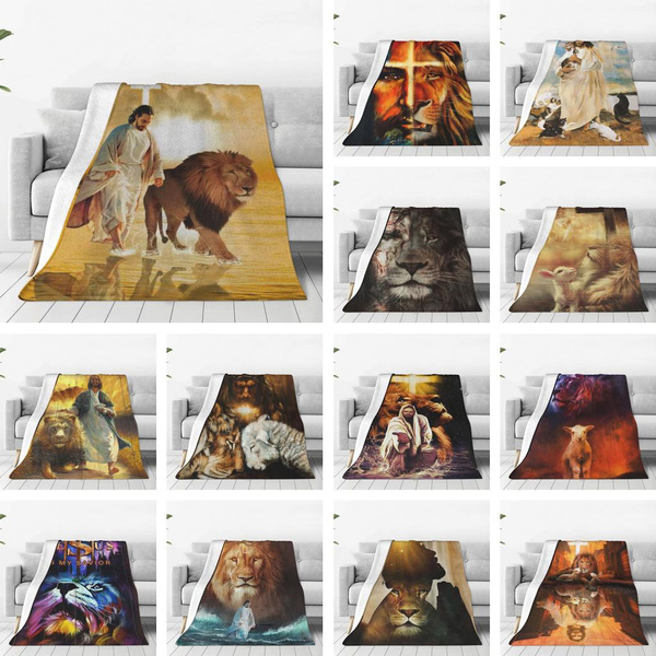 Jesus Lion And Lamb Christmas Blanket Flannel Fleece Plush Throw