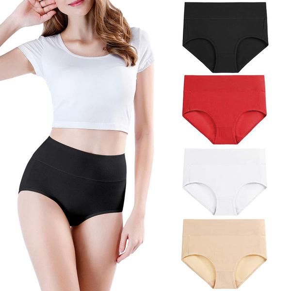 1/2/3 Pack Women's Cotton Underwear High Waisted Breathable, Ladies Soft Full  Coverage Briefs Panties for Women,Clothing