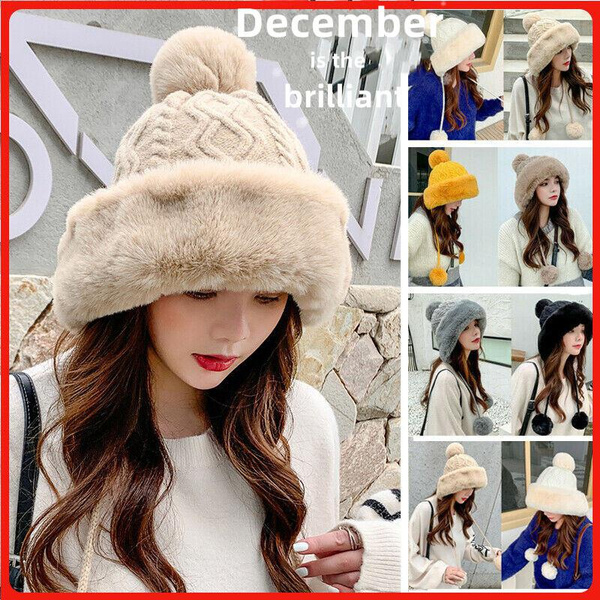 URSFUR Winter Bobble Hat - Wool Knit Beanie With Fur Ball Pompom For Women & Men, Unisex Warm Cap