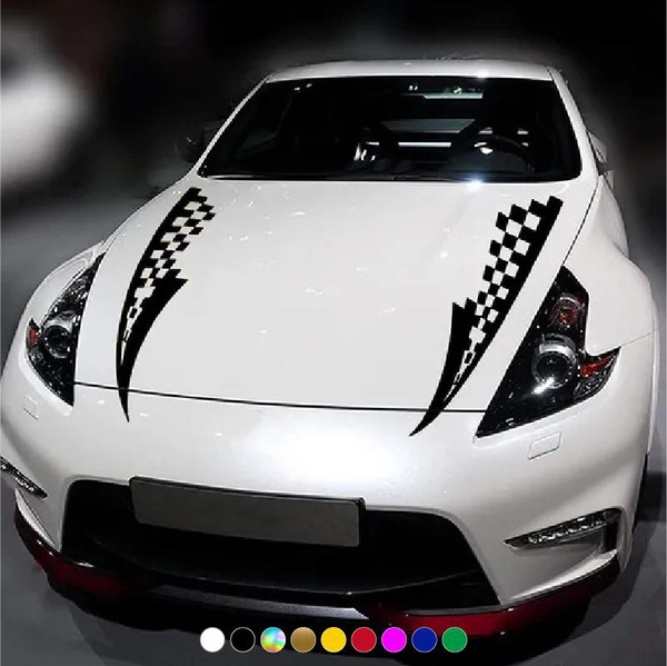 2PCS Personalized Checkered Hood Stickers Car Stickers Modified Car ...