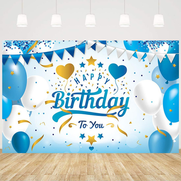 Happy Birthday Party Decorations Blue and White Sign Poster Birthday