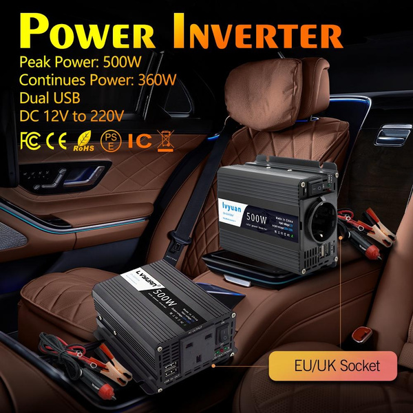 DC 12V 24V To AC 220V240V 500W Portable Car Charger Converter Transformer Vehicle Power Supply