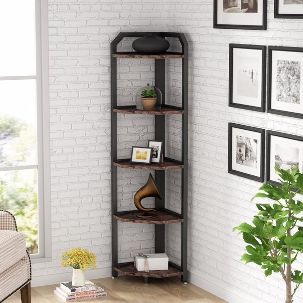 Tribesigns 5 Tier Corner Shelves, Rustic Corner Bookshelf Small