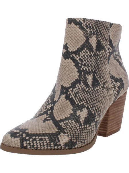 MARC FISHER Womens Beige Snakeskin Cushioned Comfort Retie2 Pointed Toe Block Heel Zip-Up Dress Heeled Boots M main image 0