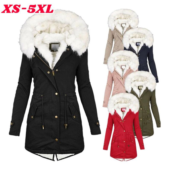 LADIES DESIGNER STYLE FUR LINED PARKA WARM JACKET HOODED BLACK WINTER COAT