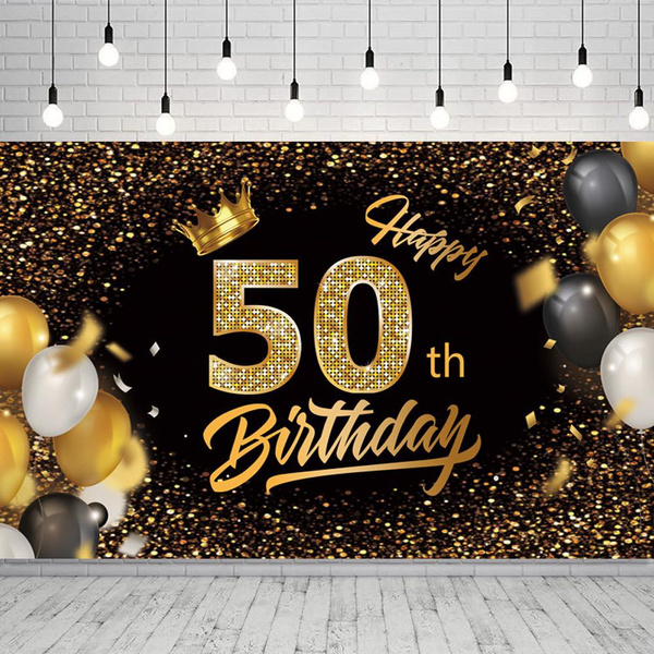 Happy 50th Birthday Banner Decorations Black and Gold 50 Year Old ...