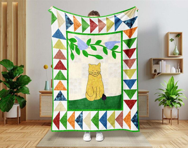wish.com | Cat Quilt Pattern Blanket
