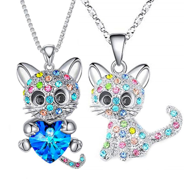 Fashion Women Cute Animal Cat Necklace Creative Zircon Cat Necklace ...