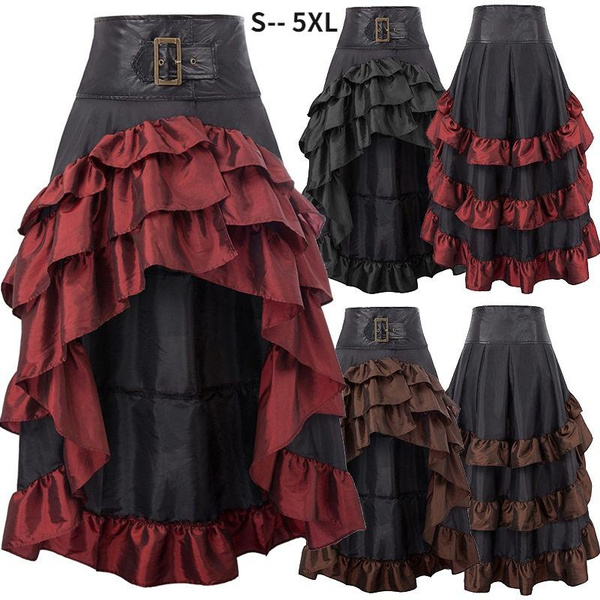 COSWE Women's Black Gothic Maxi Skirt - Asymmetrical Lace Long Skirt For Party & Steampunk