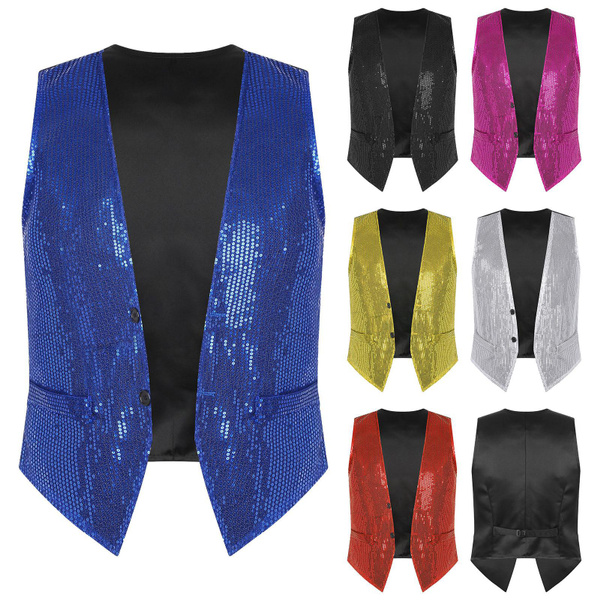 Mens Womens Sparkling Sequin Vest Button Sleeveless Waistcoat Vest for Suit or Tuxedo | Wish
