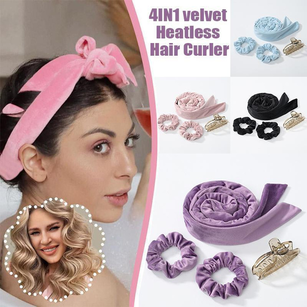 4IN1 Velvet Heatless Curling Rod Headband, No Heat Wave Formers Hair ...