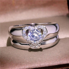 Heart, Engagement Wedding Ring Set, 925 sterling silver, 925 silver rings