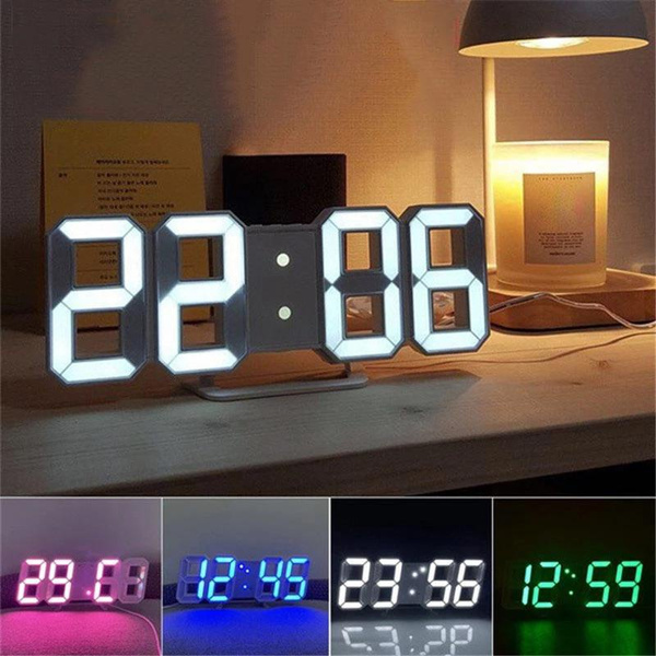 3D LED Digital Clock wall deco Glowing Night Mode Adjustable Electronic ...