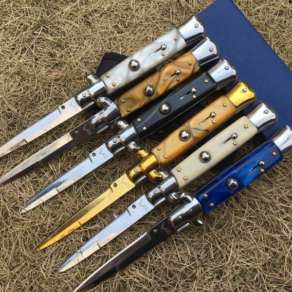 9" Classic Italian Style Stiletto Folding Knife - Stainless Steel, Assisted Opening, New
