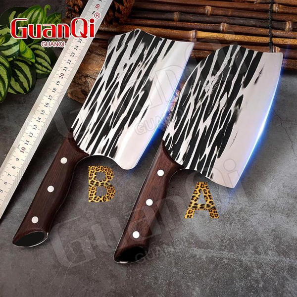 Wood Handle Hammered Butcher Knife In Fire Knives Butcher Knife