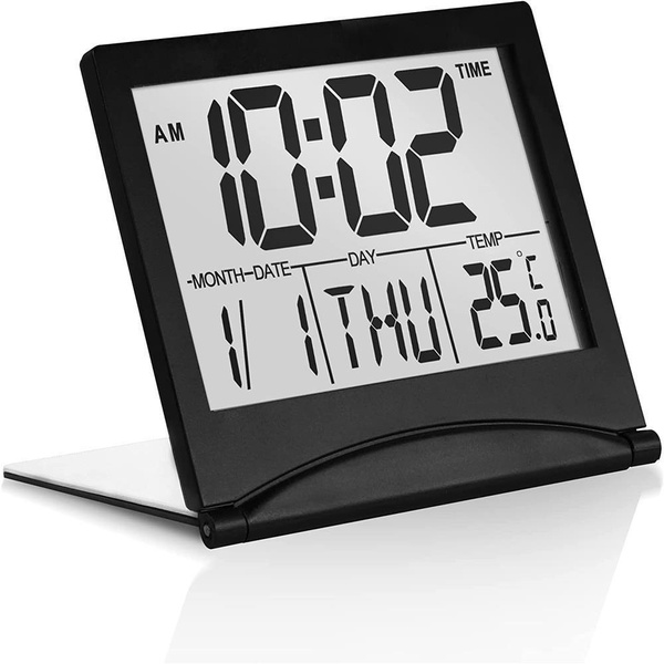 Digital Travel Alarm Clock Foldable Calendar & Temperature & Timer LCD ...