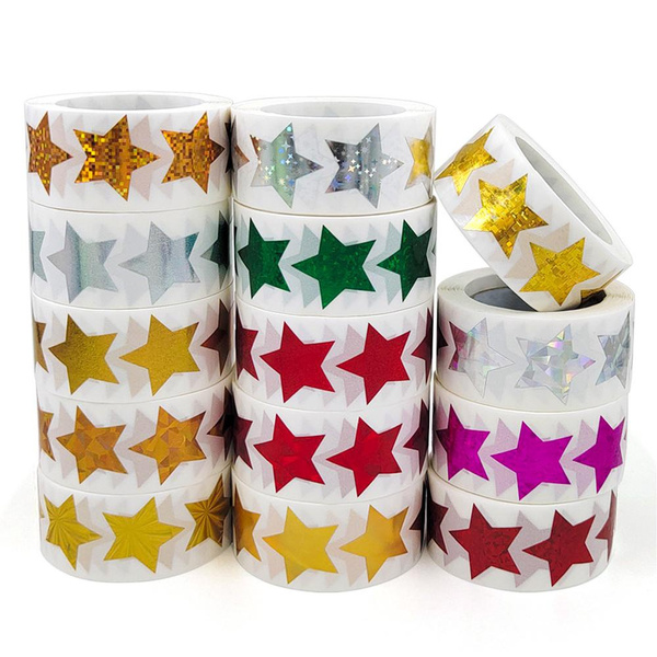 500pcs/roll Exquisite Laser Blank Five pointed Star Stickers Child ...