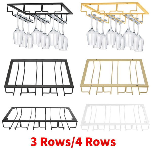 Wine Glass Rack Under Cabinet - 4 Row Iron Stemware Rack With A