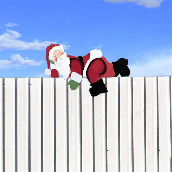 Santa Claus Fence Peekers Christmas Yard Art Fence Peeker Funny Garden ...