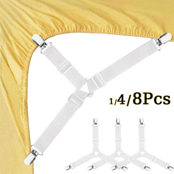 Bed Sheet Fasteners,Easy to Install Bed Sheet Holder Straps,Sheet Clips (4  pcs)