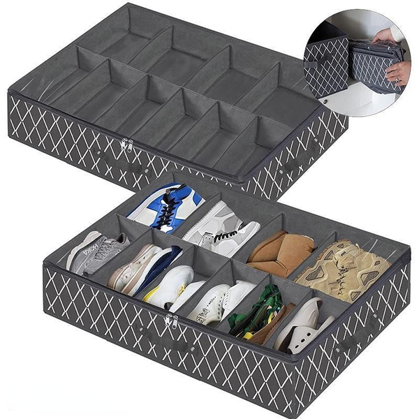 Under Bed Shoe Storage Organizer, 10 Grids Shoes Box Drawer Organizer for Shoe Storage Foldable