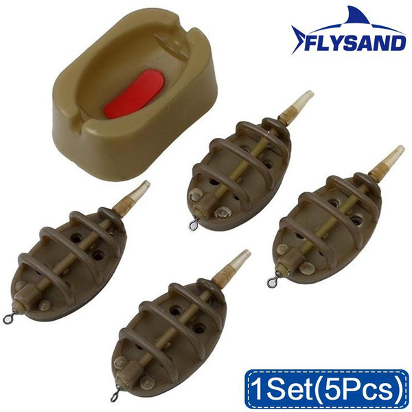 FLYSAND 1Set(5Pcs) Inline Method Carp Fishing Feeder 4 Feeders Set, Size S(  15/20/25/35g ) or Size L( 30/40/50/60g ) Optional Mould Stonego Fishing  Tackle Accessories