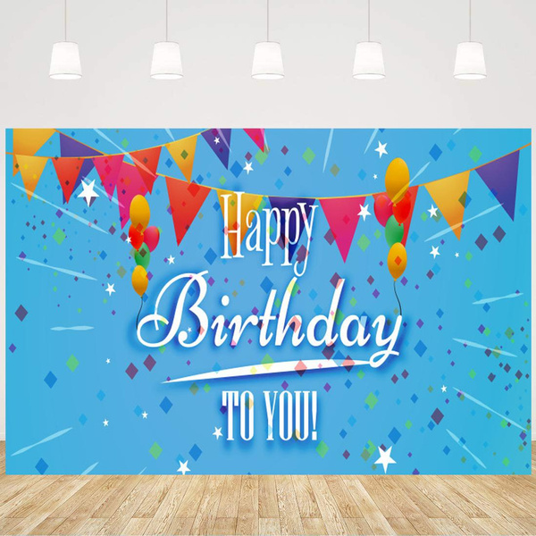 Happy Birthday Decorations Banner Blue Happy Birthday Sign Background
