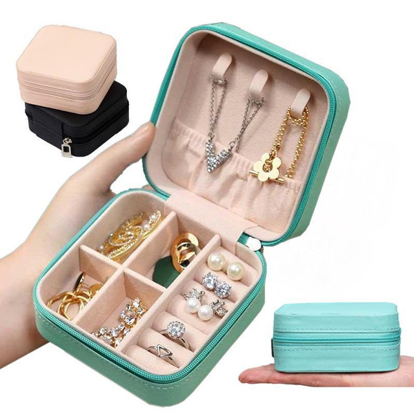 Mini Jewelry Box Organizer Display Travel Jewelry Zipper Case Boxes PU ...