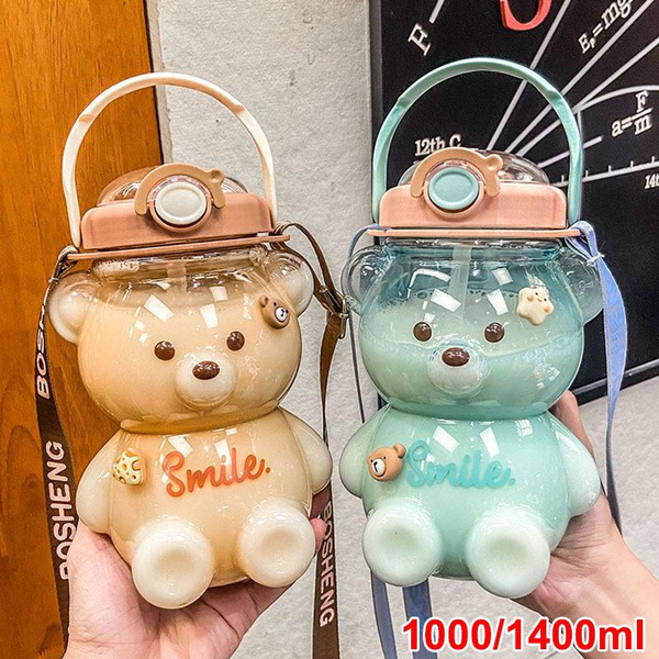 New 1000/1400ML Kawaii Bear Plastic Water Bottle with Straw Portable ...