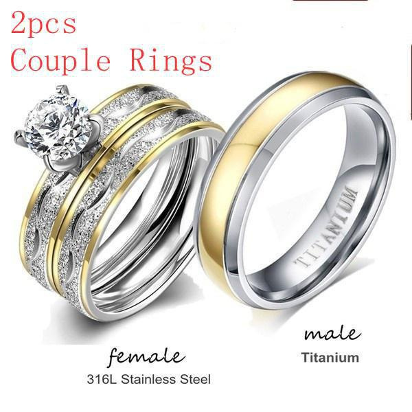 2pcs Fashion Jewelry Couple Rings Princess Diamond Ring Women Wedding
