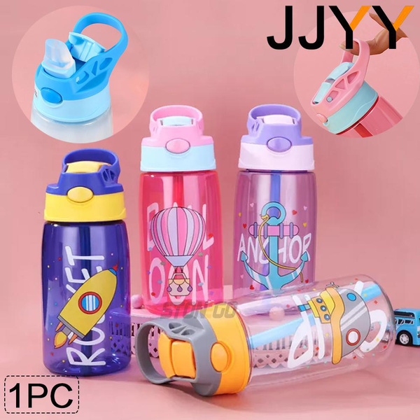 JJYY 1PC Kids Cartoon Water Bottle with Straw and Handle Baby Feeding Cups  with Straws Leakproof Water Bottles Outdoor Portable Children's Cups