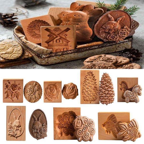 Chrismas Wooden Cookie Molds Cookie Pine Cone Moulds Press 3D Cake Embossing Baking Mold Pumking Cutter Bakery Gadgets