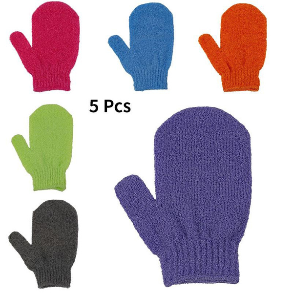5pcs Single Finger Bath Gloves Polyester Foaming Back Rubbing Bath ...