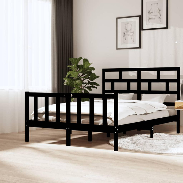 Bed Frame Black Solid Wood Pine 160x200 cm | Wish