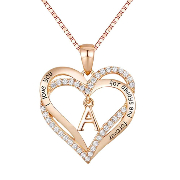 18k Gold Heart Initial Necklace Engraved Letter A-Z Perfect Gift Stainless  Steel | eBay