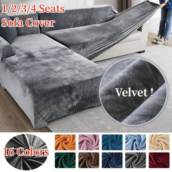 Velvet Plush L Shaped Sofa Velvet Covers for Living Room Elastic Couch