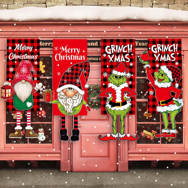 Christmas porch door banner hanging faceless doll merry christmas home