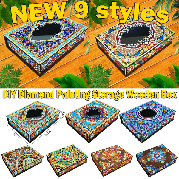 New Diamond Painting Storage Box DIY Handmade Sticker Diamond Mandala  Jewelry Box Living Room Entryway Storage Wooden Box @#A07