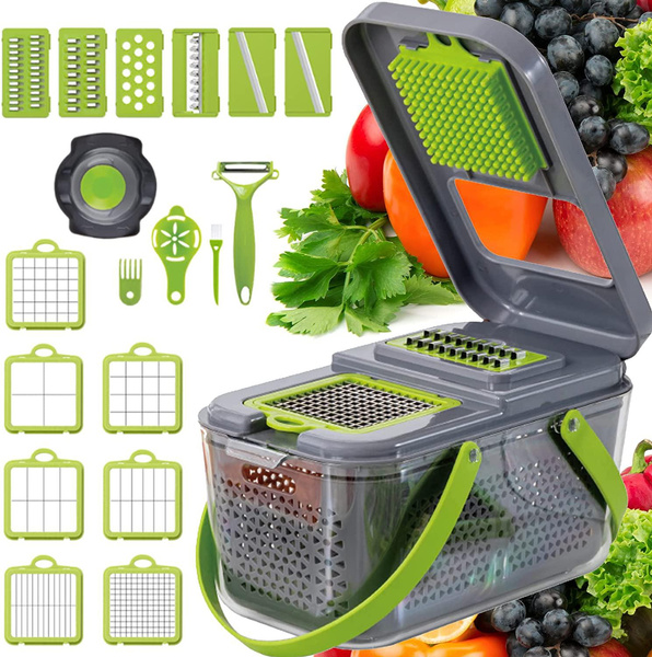 Vegetable Chopper Dicer Onion Chopper, 22 in 1 Food Chopper Fruits Cutter  with 14 Stainless Steel Blades, Adjustable Slicer, Vegetable Cutter with  Drain Rack Storage Container, Kitchen Gadget